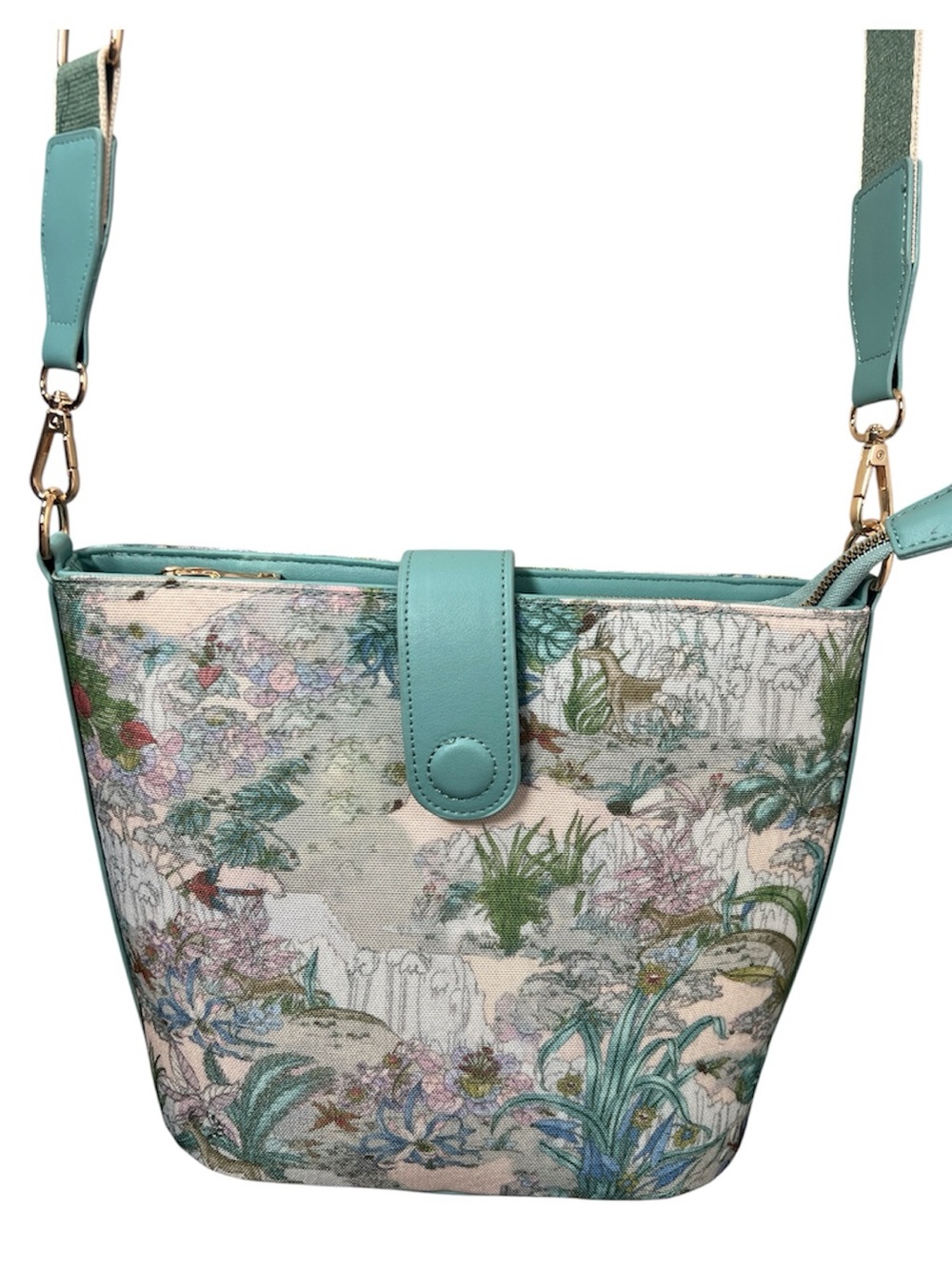 NWOT Floral Print Canvas Crossbody Bag with Mint Trim by Wildflower